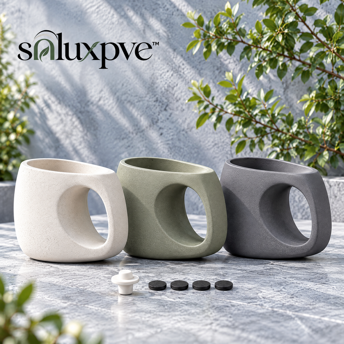 soluxpve™ Hollow Arc Sculptural Outdoor Planter, Modern Resin Patio Flower Pot with Drainage Plug