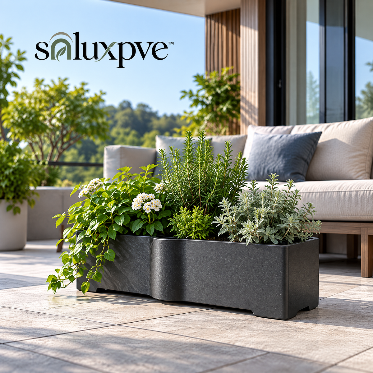 soluxpve™ Bridge Trough Outdoor Planter, Modern Rectangular Patio Pot with Removable Divider