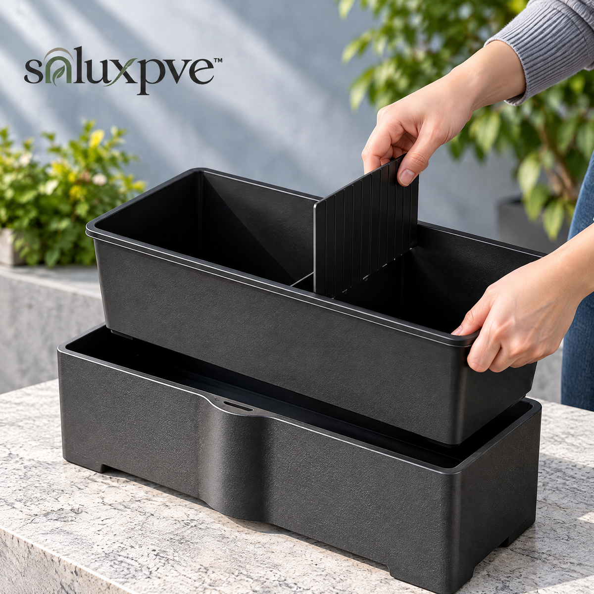 soluxpve™ Bridge Trough Outdoor Planter, Modern Rectangular Patio Pot with Removable Divider