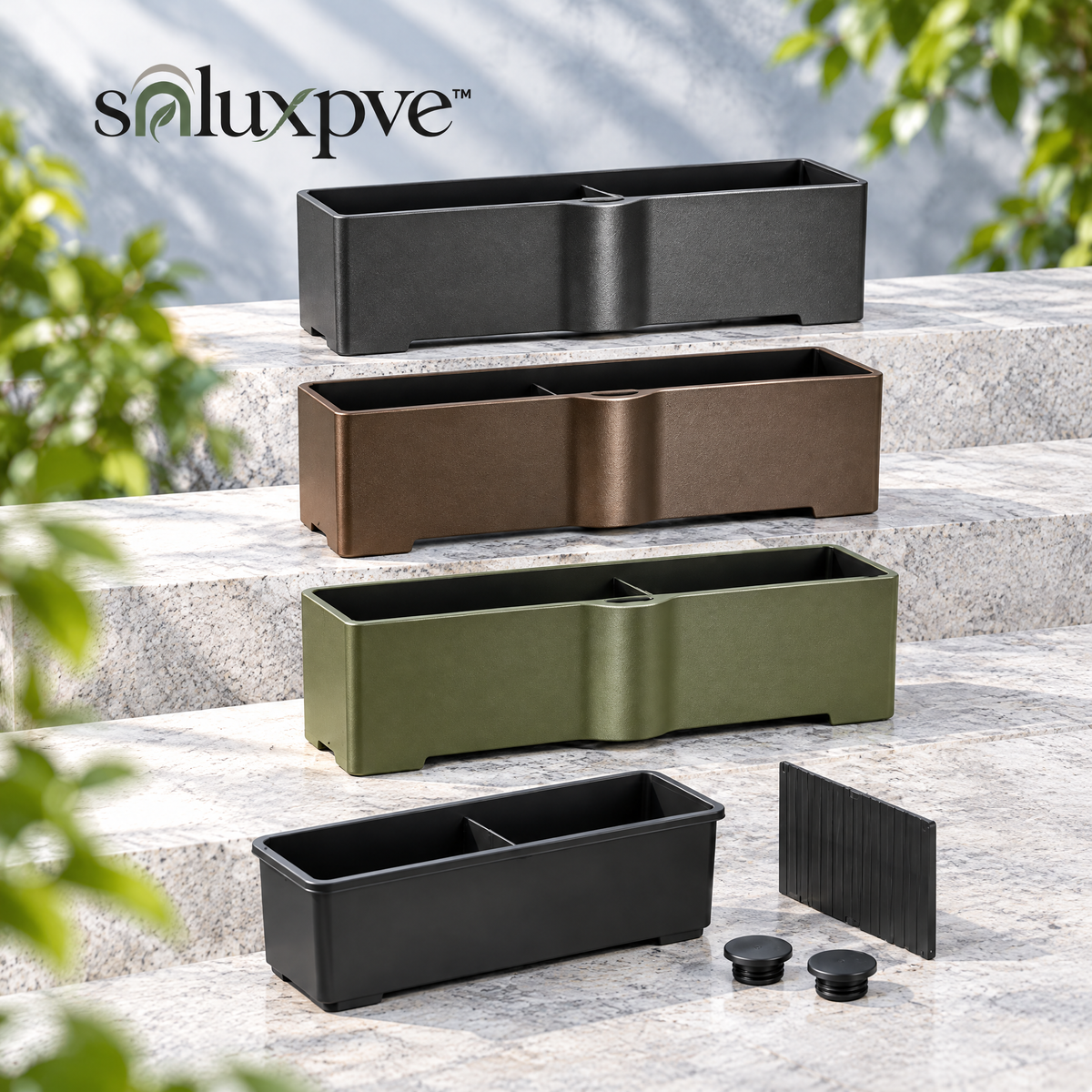 soluxpve™ Bridge Trough Outdoor Planter, Modern Rectangular Patio Pot with Removable Divider