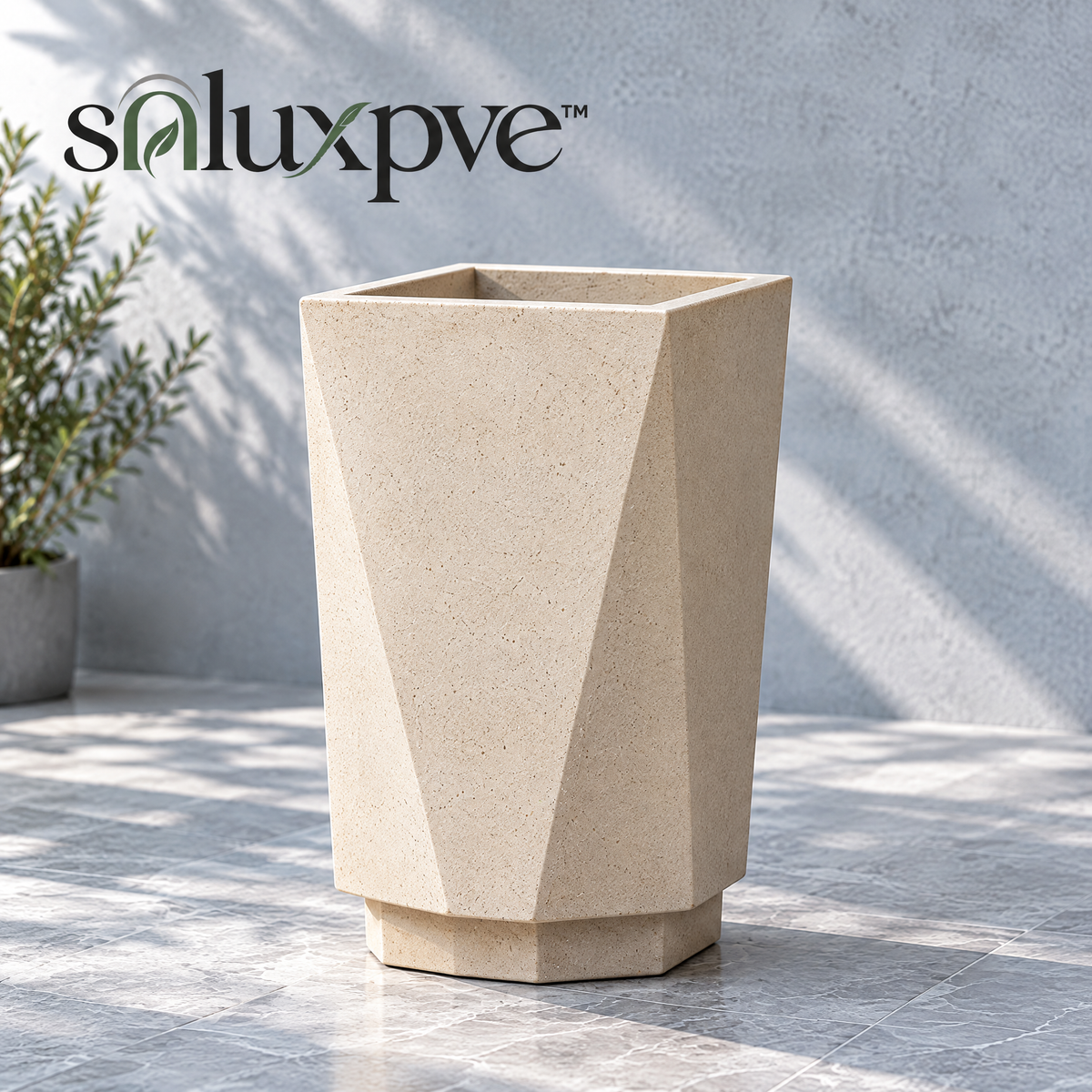 soluxpve™ Folded Column Pedestal Planter, Tall Geometric Outdoor Entryway Pot