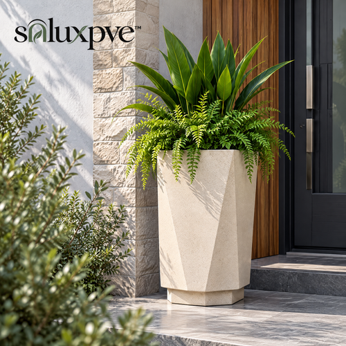 soluxpve™ Folded Column Pedestal Planter, Tall Geometric Outdoor Entryway Pot