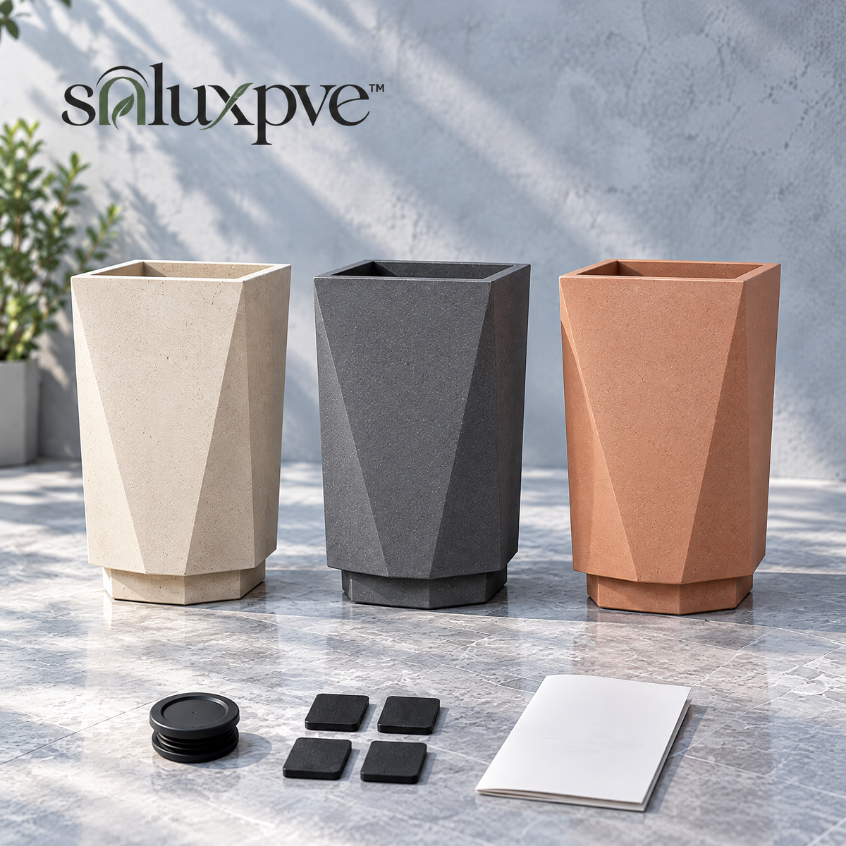 soluxpve™ Folded Column Pedestal Planter, Tall Geometric Outdoor Entryway Pot