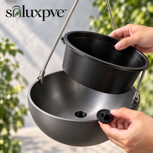 soluxpve™ Orbit Bowl Hanging Planters, Set of 2 Modern Aluminum Patio Pots with Steel Cables