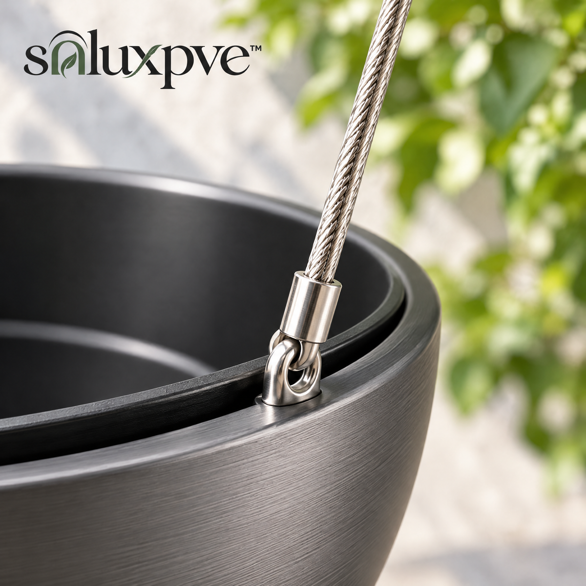 soluxpve™ Orbit Bowl Hanging Planters, Set of 2 Modern Aluminum Patio Pots with Steel Cables