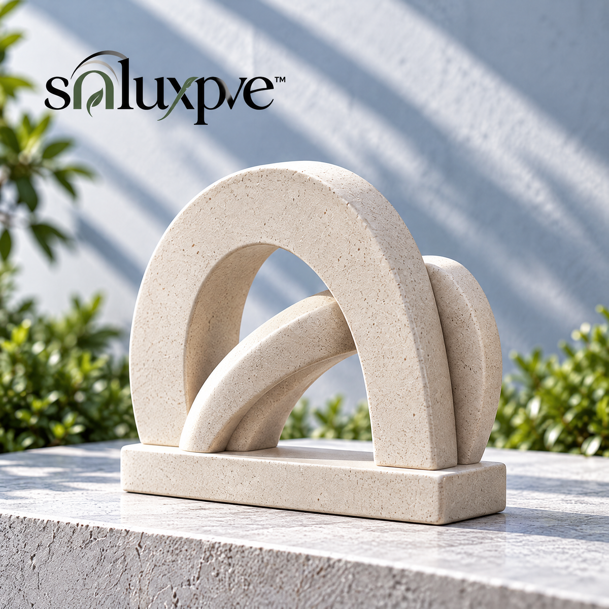 soluxpve™ Interlock Arch Garden Sculpture, Abstract Cast-Stone Patio Statue