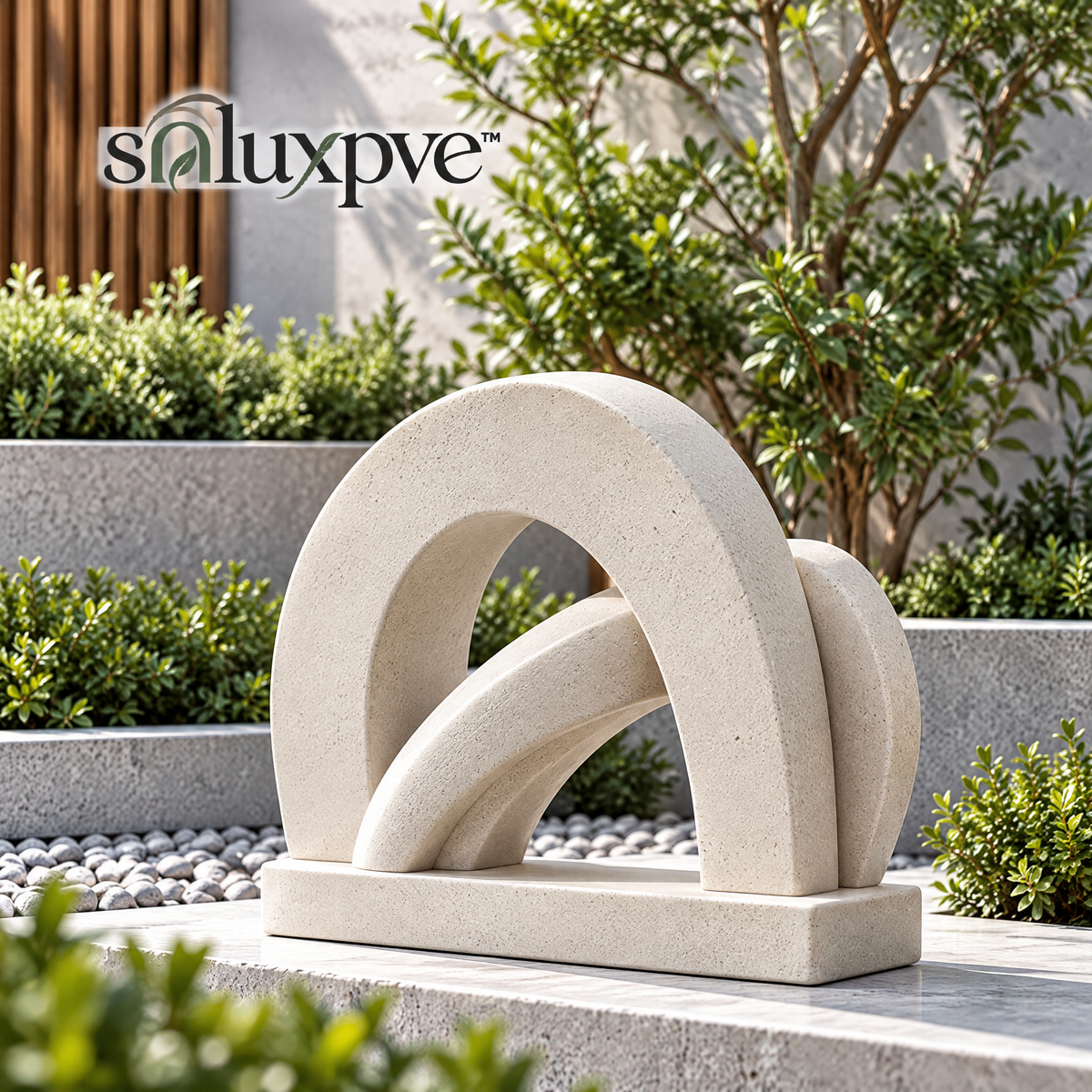 soluxpve™ Interlock Arch Garden Sculpture, Abstract Cast-Stone Patio Statue