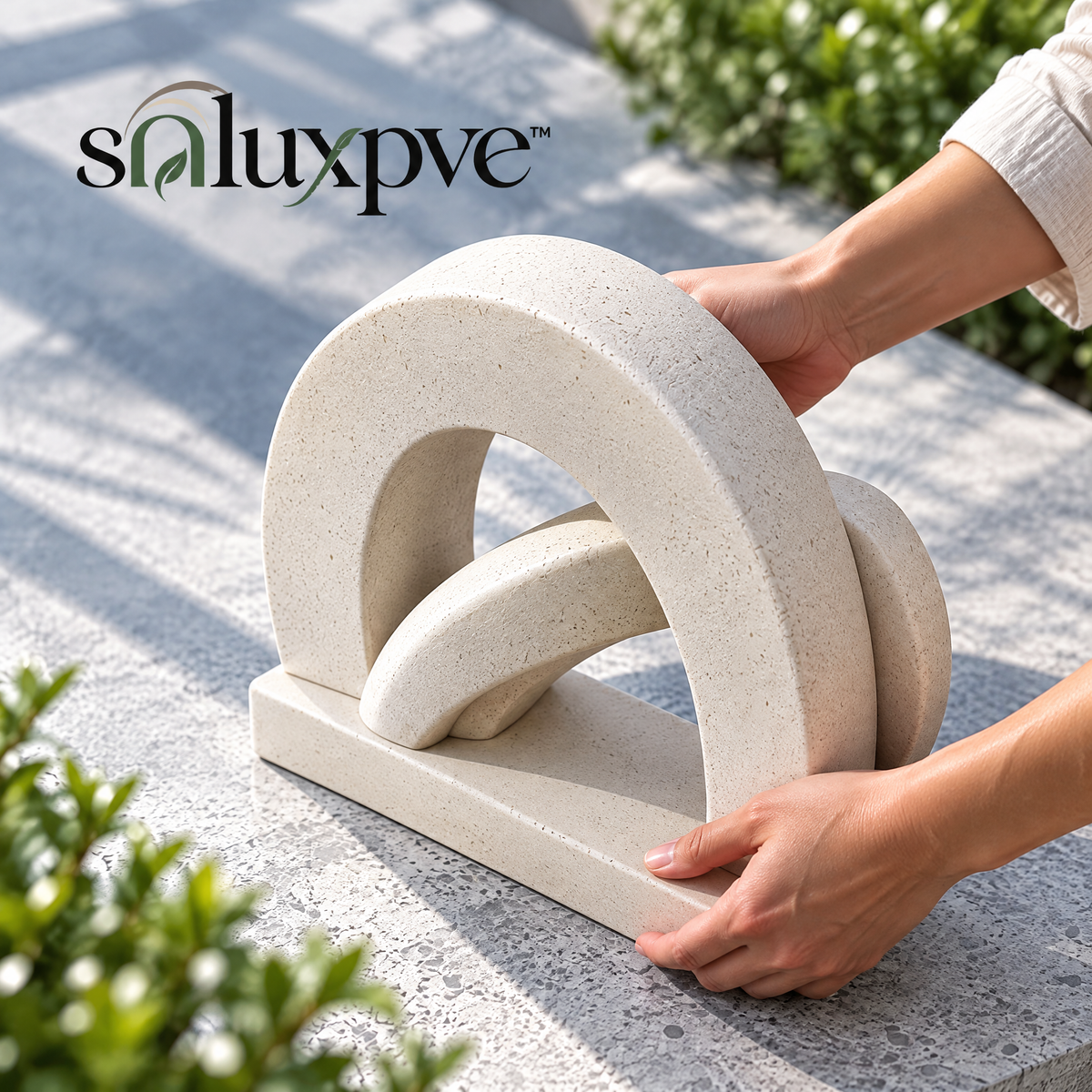 soluxpve™ Interlock Arch Garden Sculpture, Abstract Cast-Stone Patio Statue