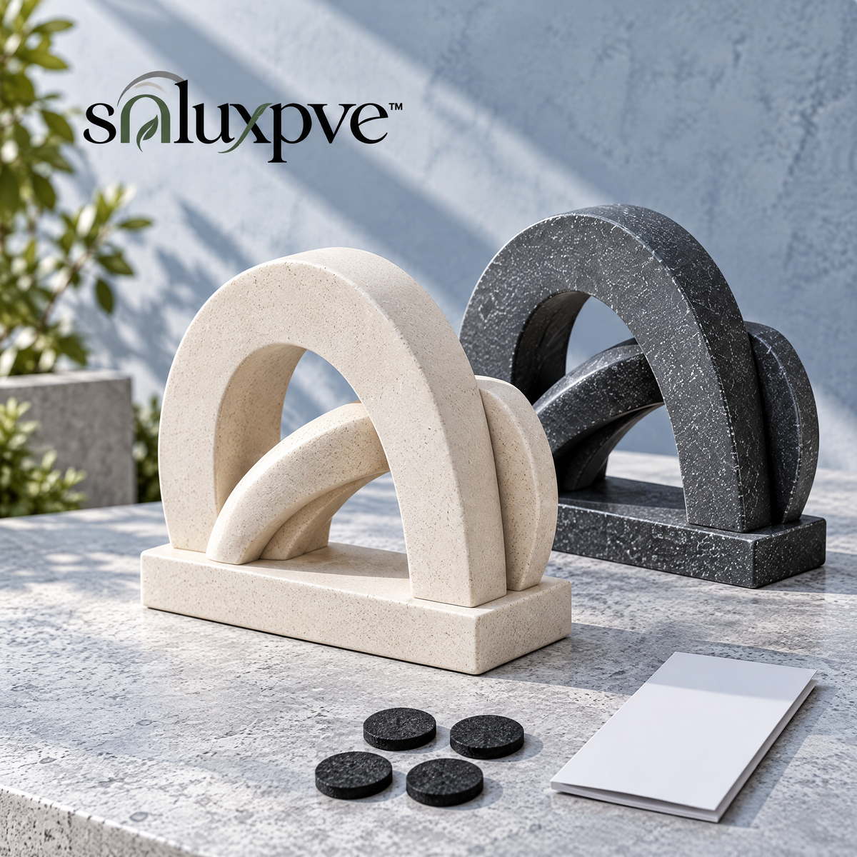 soluxpve™ Interlock Arch Garden Sculpture, Abstract Cast-Stone Patio Statue