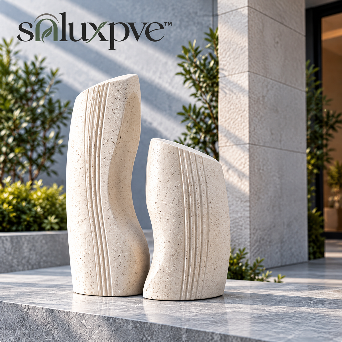 soluxpve™ Split Monolith Outdoor Sculpture Pair, Minimal Garden and Patio Statues