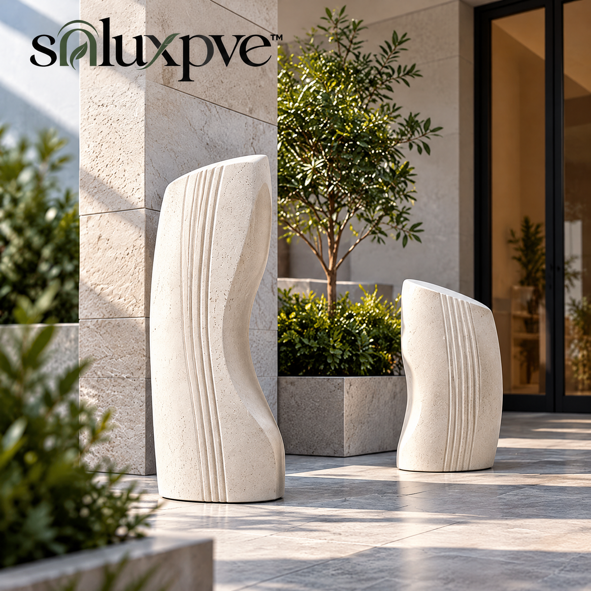 soluxpve™ Split Monolith Outdoor Sculpture Pair, Minimal Garden and Patio Statues