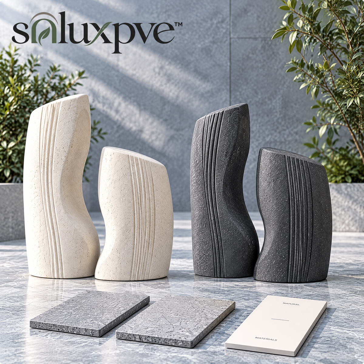 soluxpve™ Split Monolith Outdoor Sculpture Pair, Minimal Garden and Patio Statues