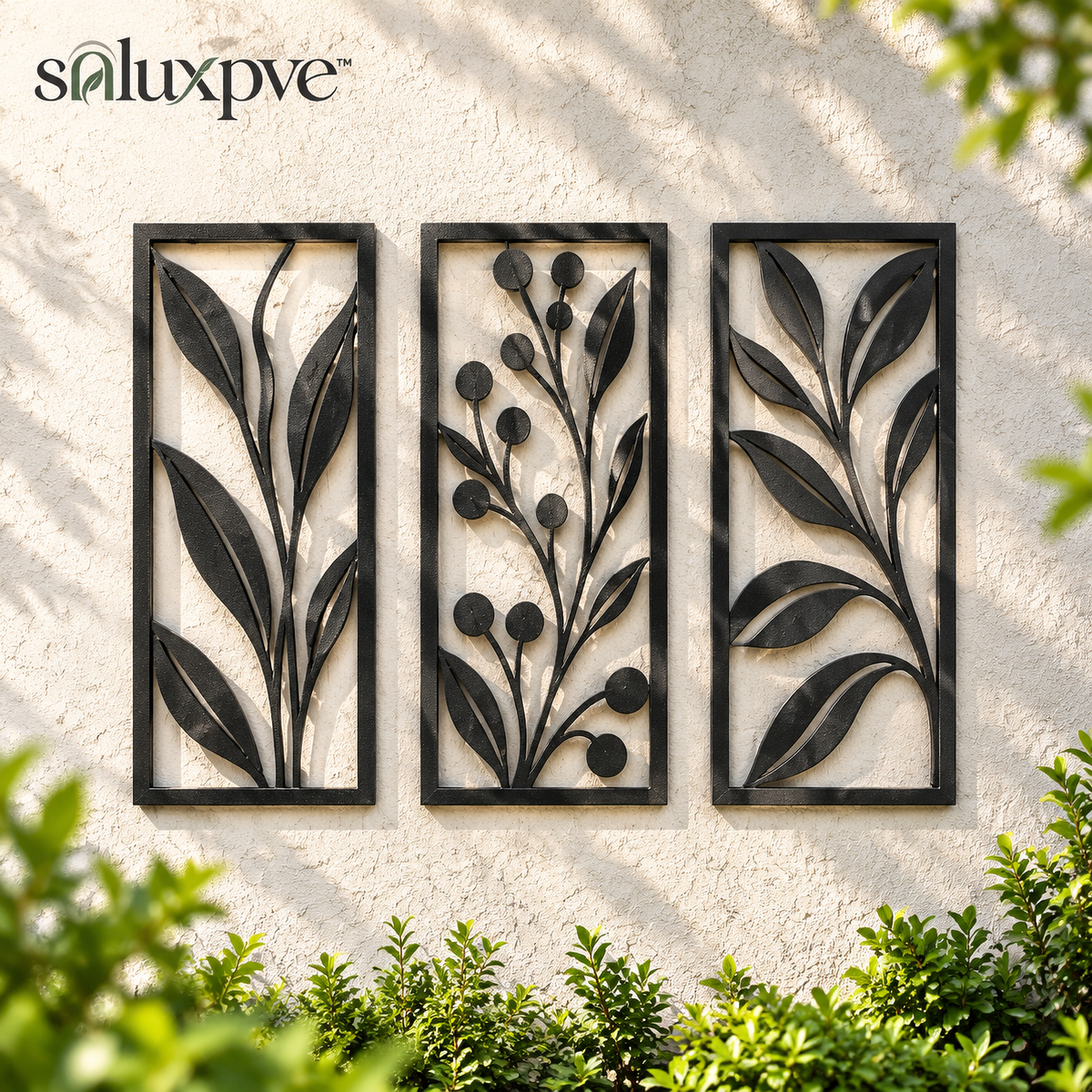 soluxpve™ Shadowline Botanical Outdoor Wall Panels, Set of 3 Modern Metal Fence Art Pieces