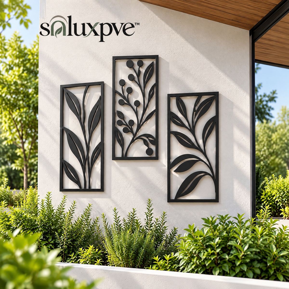 soluxpve™ Shadowline Botanical Outdoor Wall Panels, Set of 3 Modern Metal Fence Art Pieces