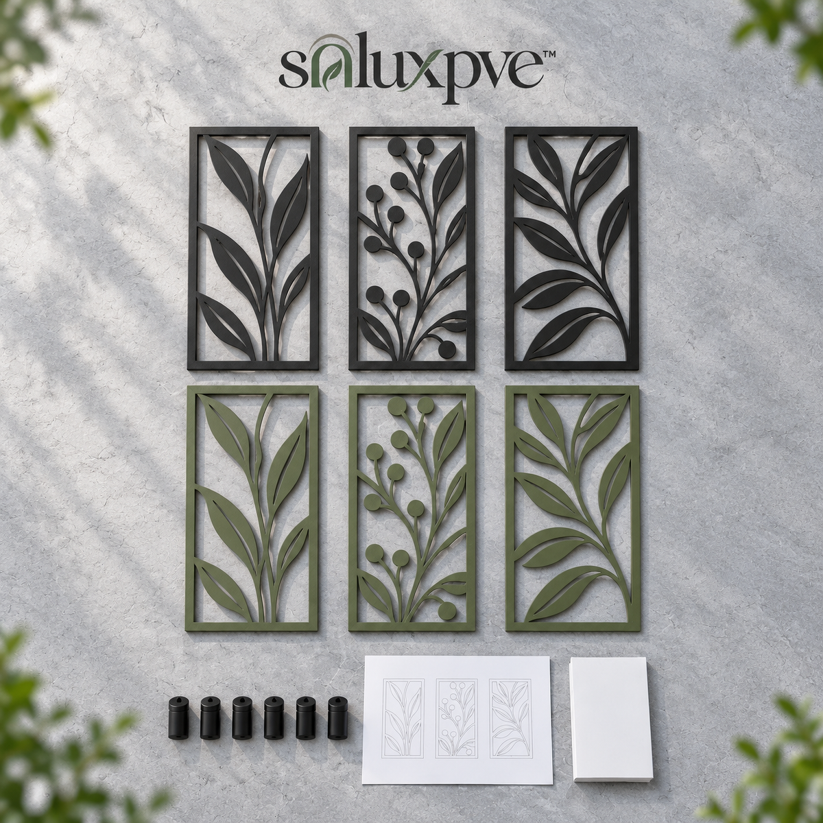soluxpve™ Shadowline Botanical Outdoor Wall Panels, Set of 3 Modern Metal Fence Art Pieces
