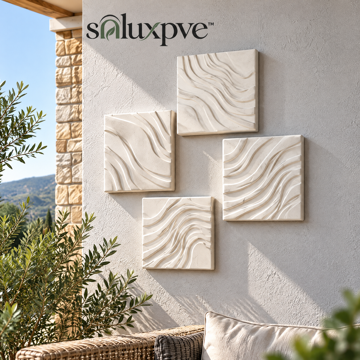 soluxpve™ Terrace Relief Ceramic Wall Tiles, Set of 4 Dimensional Outdoor Accent Panels