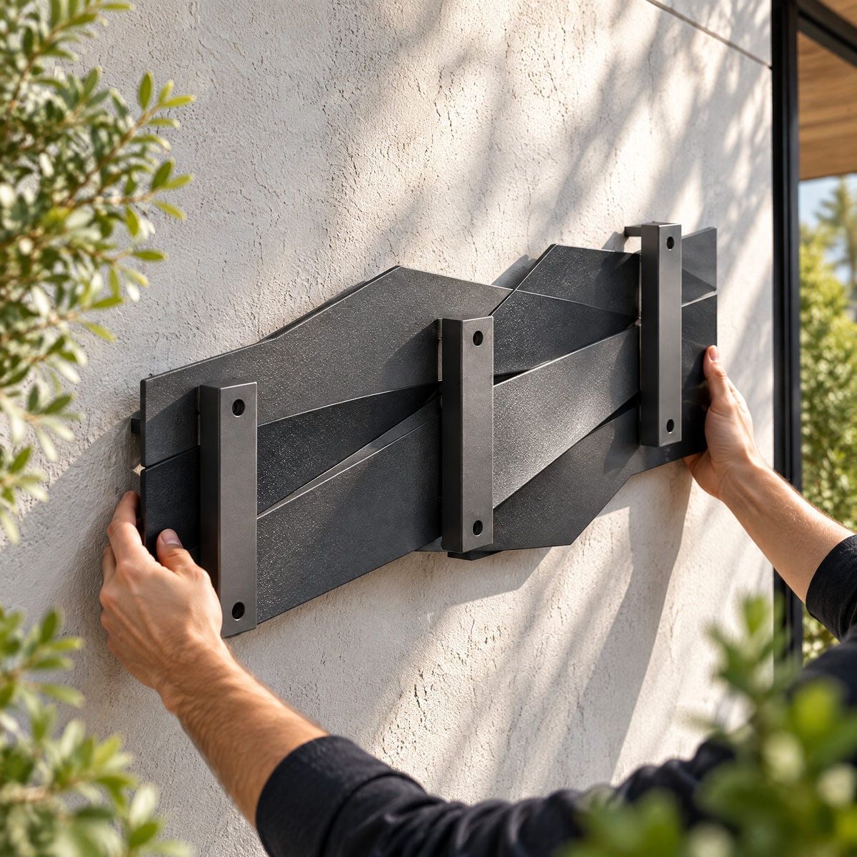 soluxpve™ Folded Horizon Aluminum Wall Sculpture, Large Modern Patio Wall Art