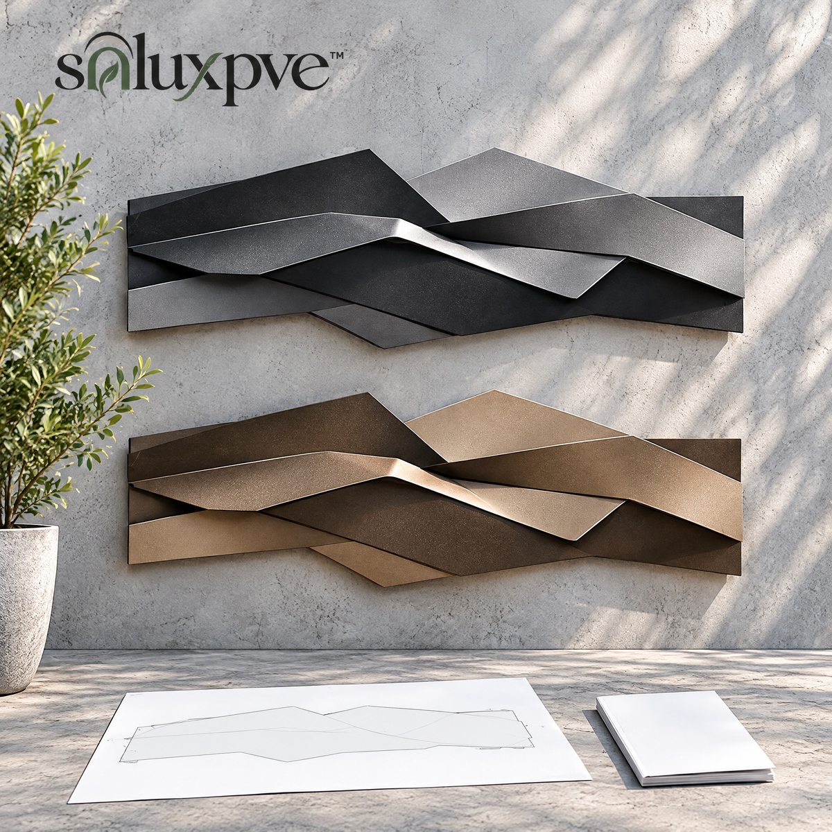 soluxpve™ Folded Horizon Aluminum Wall Sculpture, Large Modern Patio Wall Art