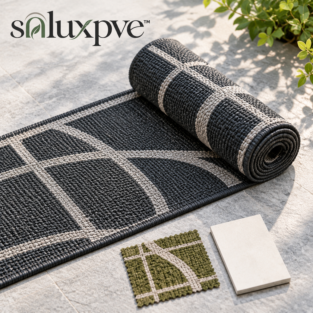 soluxpve™ Arc Grid 5' × 7' Outdoor Patio Rug, Modern Flatweave Indoor-Outdoor Area Rug