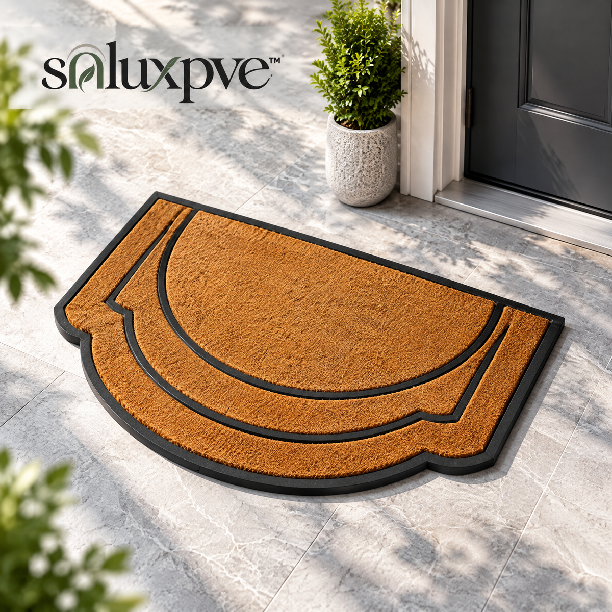 soluxpve™ Contour Arch Coir Doormat, Sculpted Natural-Fiber Front Door Mat with Rubber Base