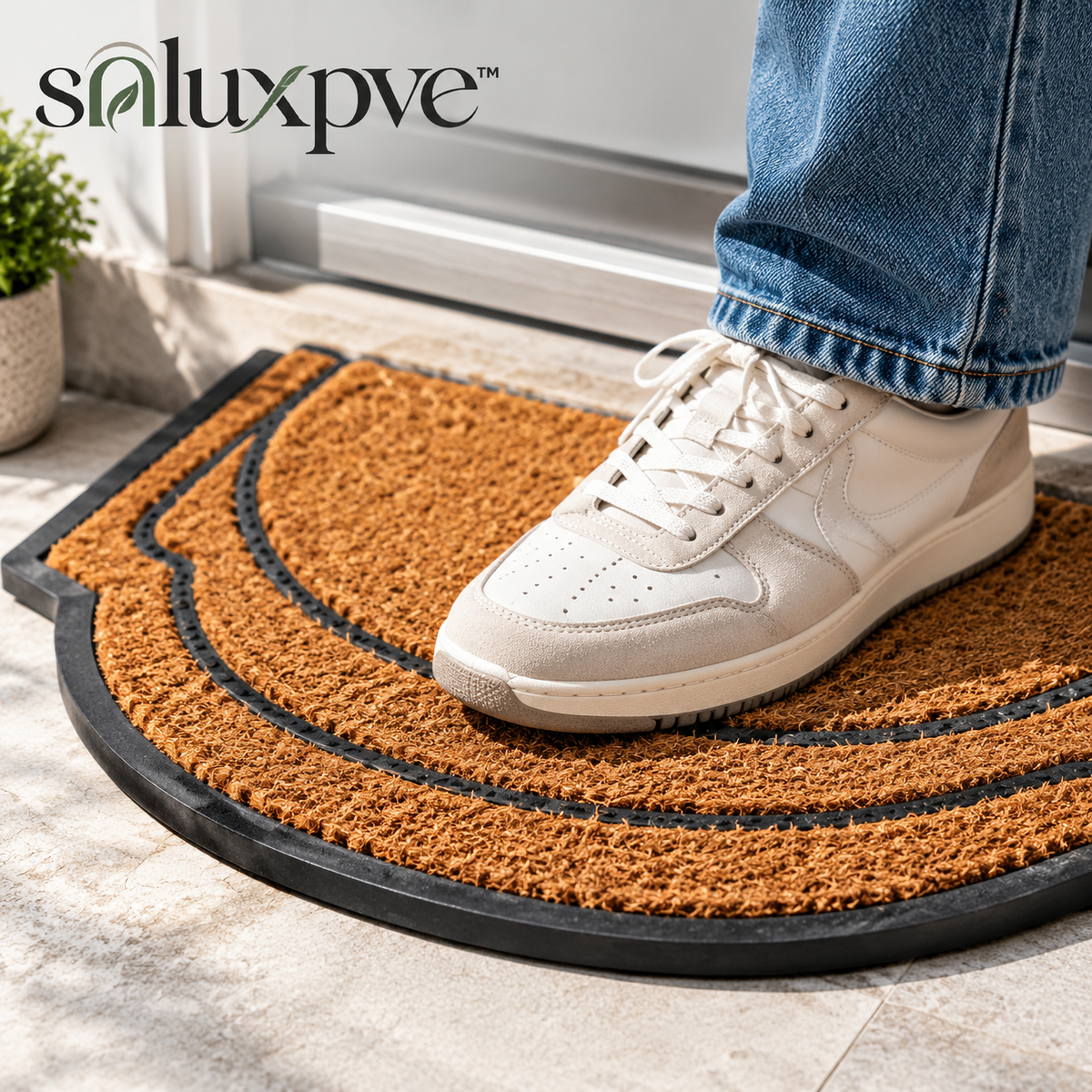 soluxpve™ Contour Arch Coir Doormat, Sculpted Natural-Fiber Front Door Mat with Rubber Base