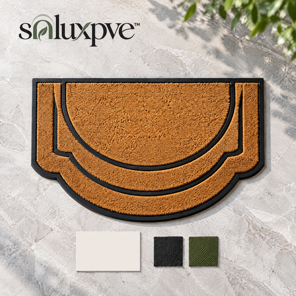 soluxpve™ Contour Arch Coir Doormat, Sculpted Natural-Fiber Front Door Mat with Rubber Base