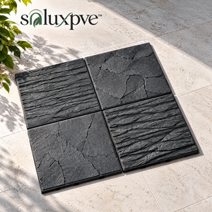 soluxpve™ Slate Path Modular Outdoor Entry Mat, Four-Piece Textured Rubber Tile Set