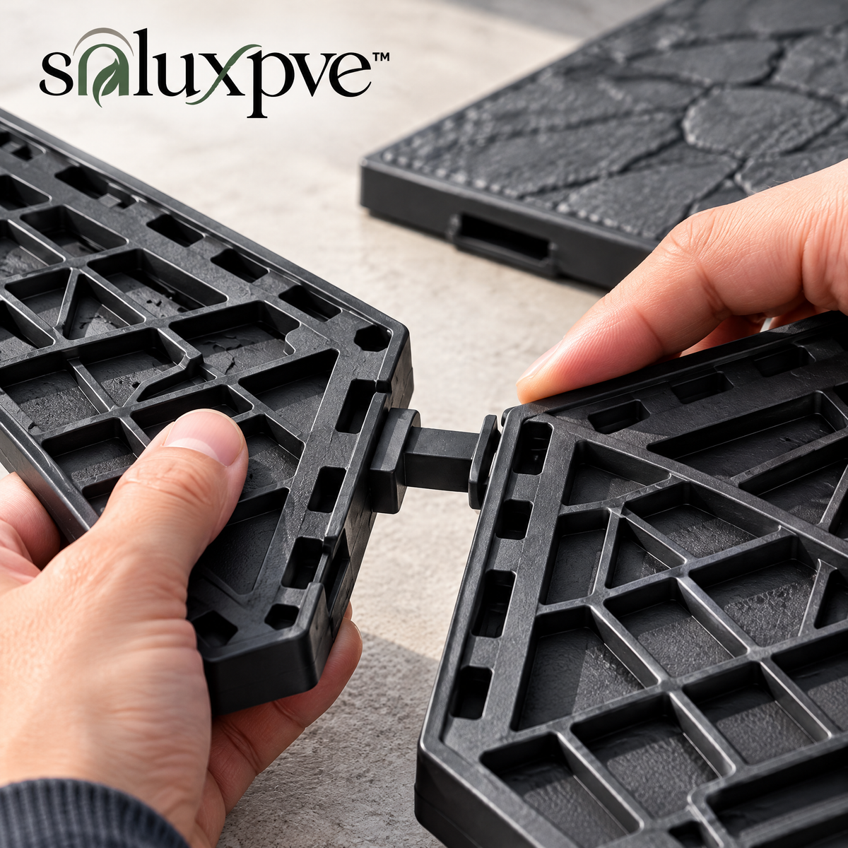 soluxpve™ Slate Path Modular Outdoor Entry Mat, Four-Piece Textured Rubber Tile Set