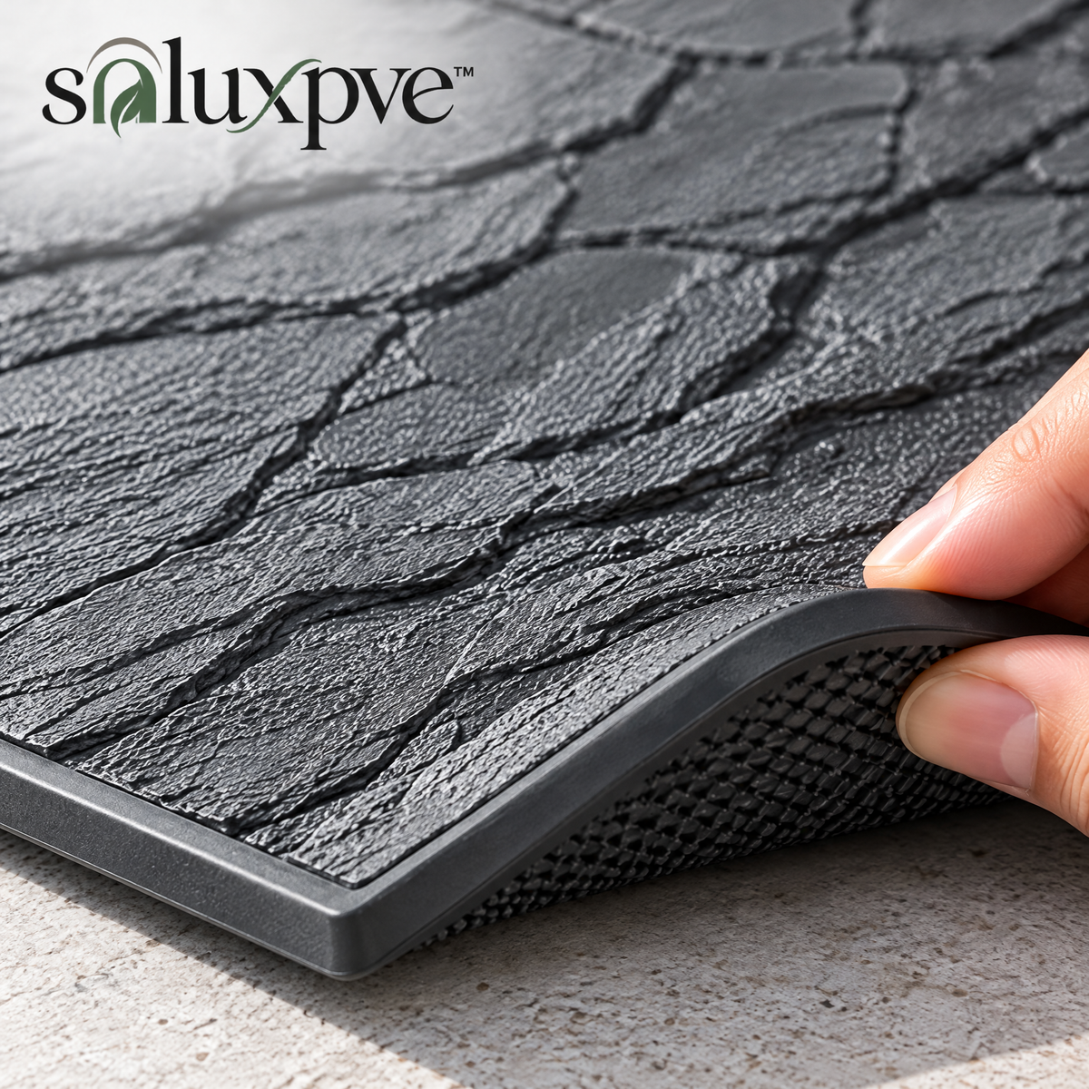 soluxpve™ Slate Path Modular Outdoor Entry Mat, Four-Piece Textured Rubber Tile Set
